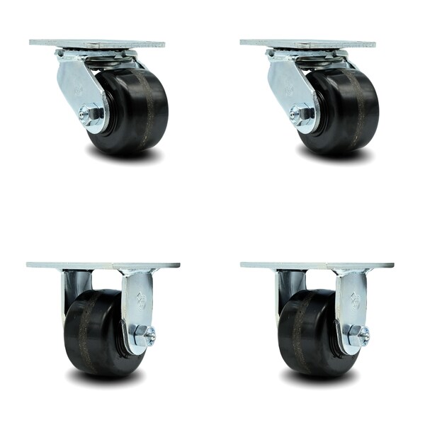 3.25 Inch Phenolic Caster Set with Roller Bearings 2 Swivel 2 Rigid SCC